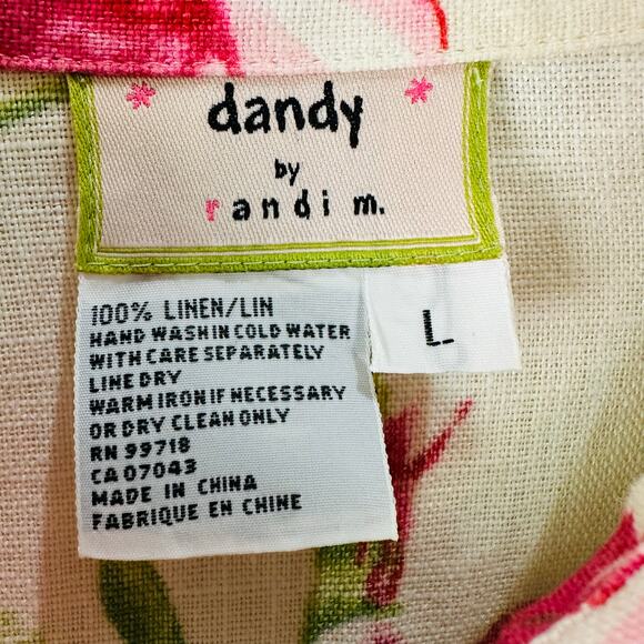 dandy by randi m Floral Linen Button Down Quarter Sleeve Blouse Size L - Picture 3 of 6